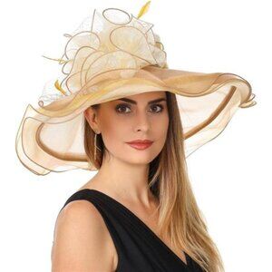 Women's Organza Kentucky Derby Fascinator Hat Khaki White